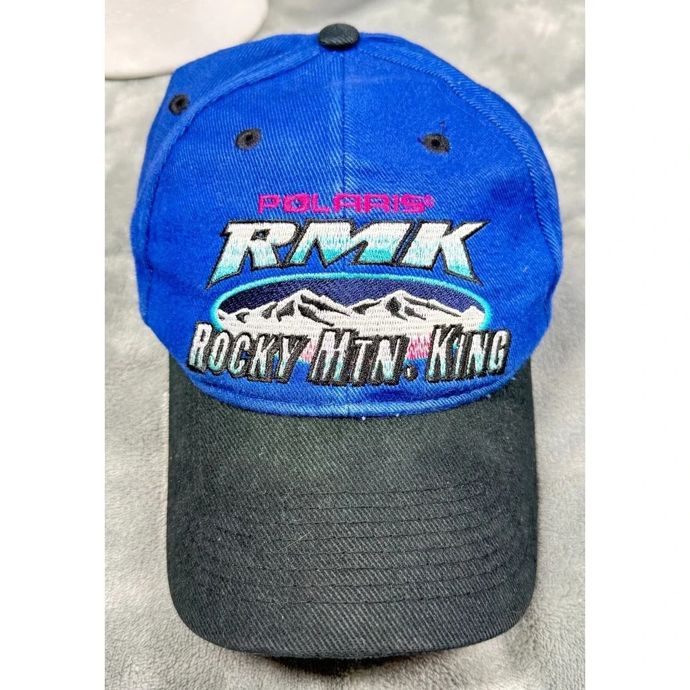 Polaris RMK Rocky Mtn King Snapback Hat Blue Black Snowmobile Cap